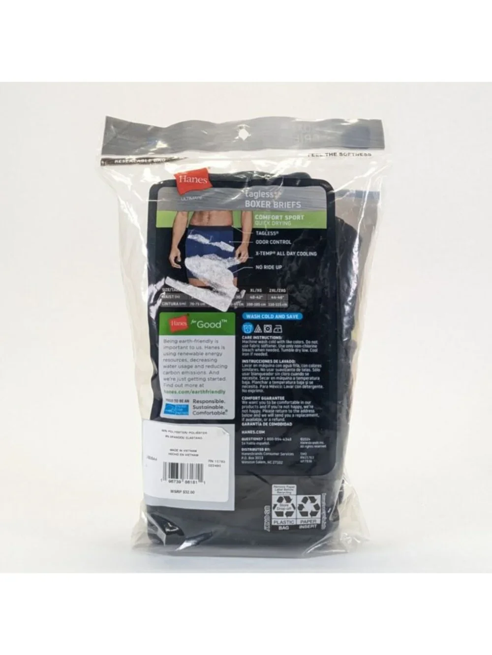 Hanes Mens Large Boxer Briefs 4-Pack Tagless Comfort Soft Underwear